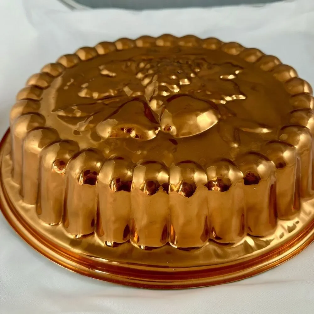 Large Oval Mold Copper Tin Lined Jelly Pudding Mold Fruit Design 13.5